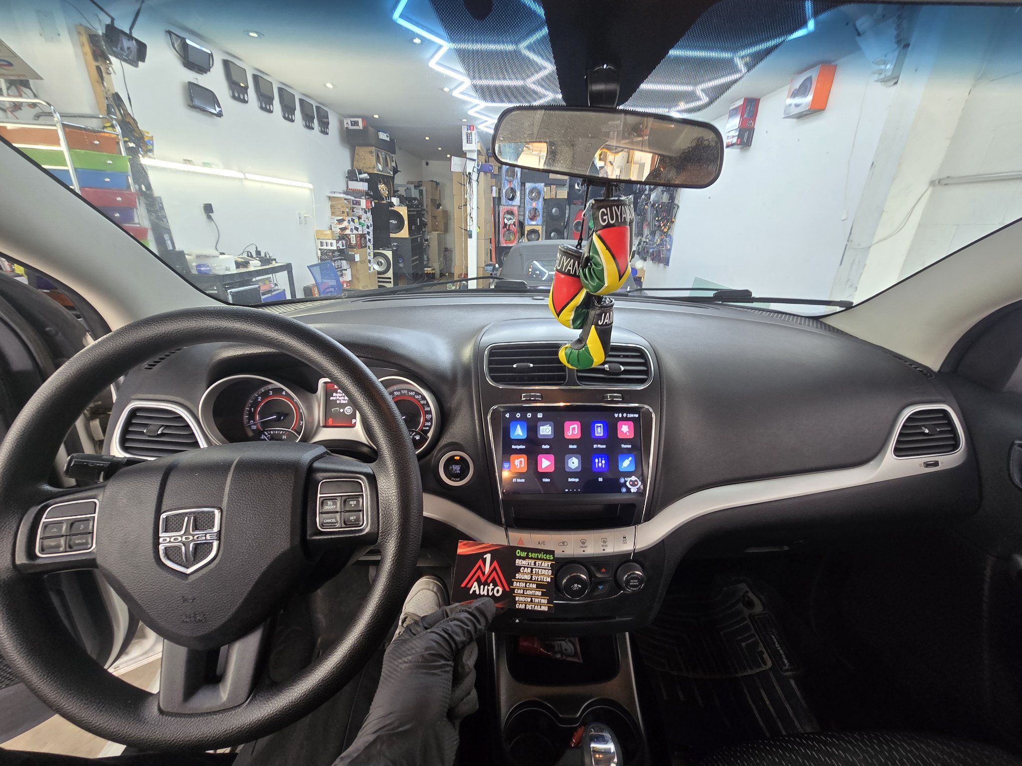 2015 Dodge Journey dashboard with a new touchscreen head unit
