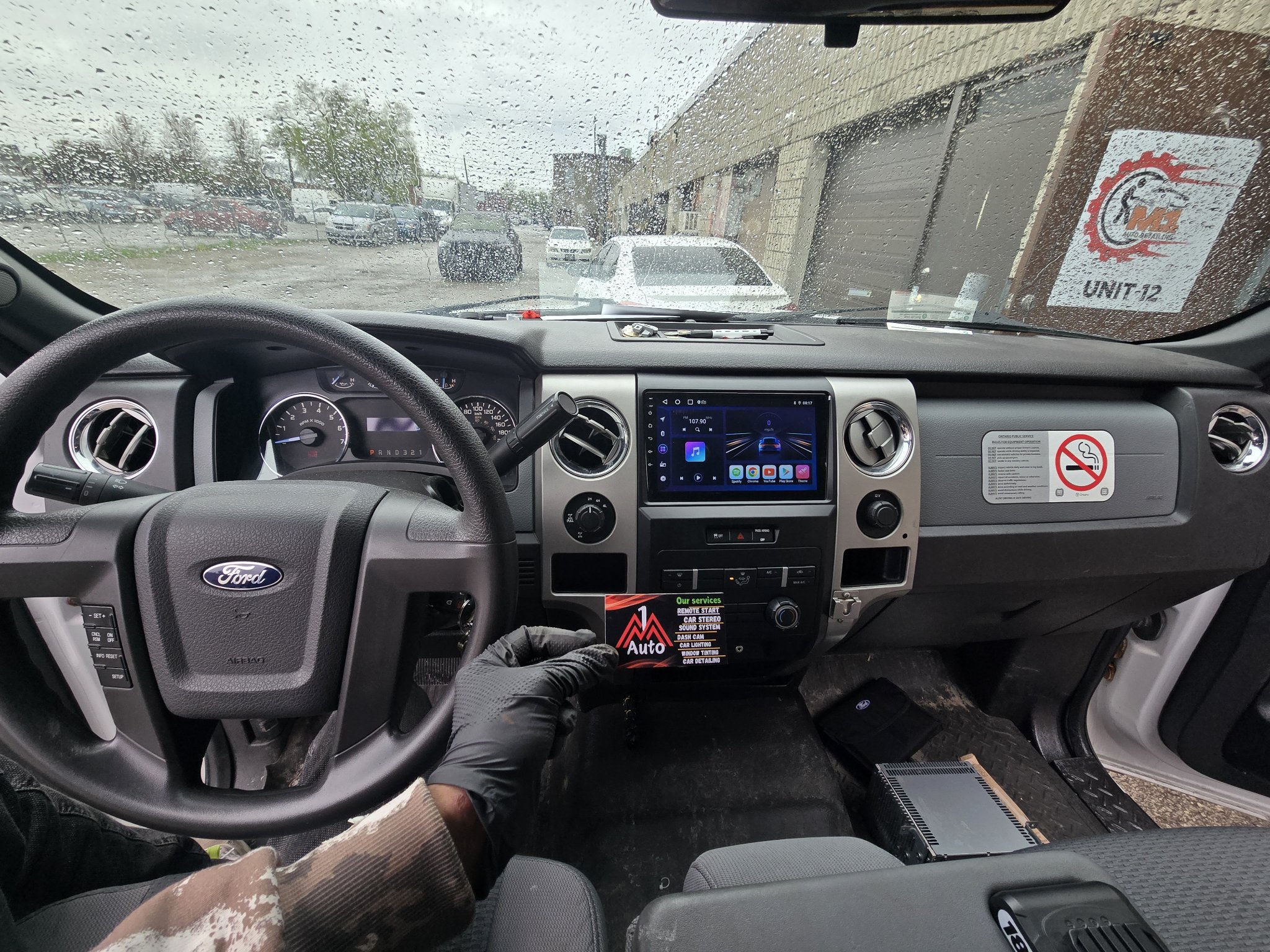 2012 Ford F-150 dashboard with a new touchscreen head unit