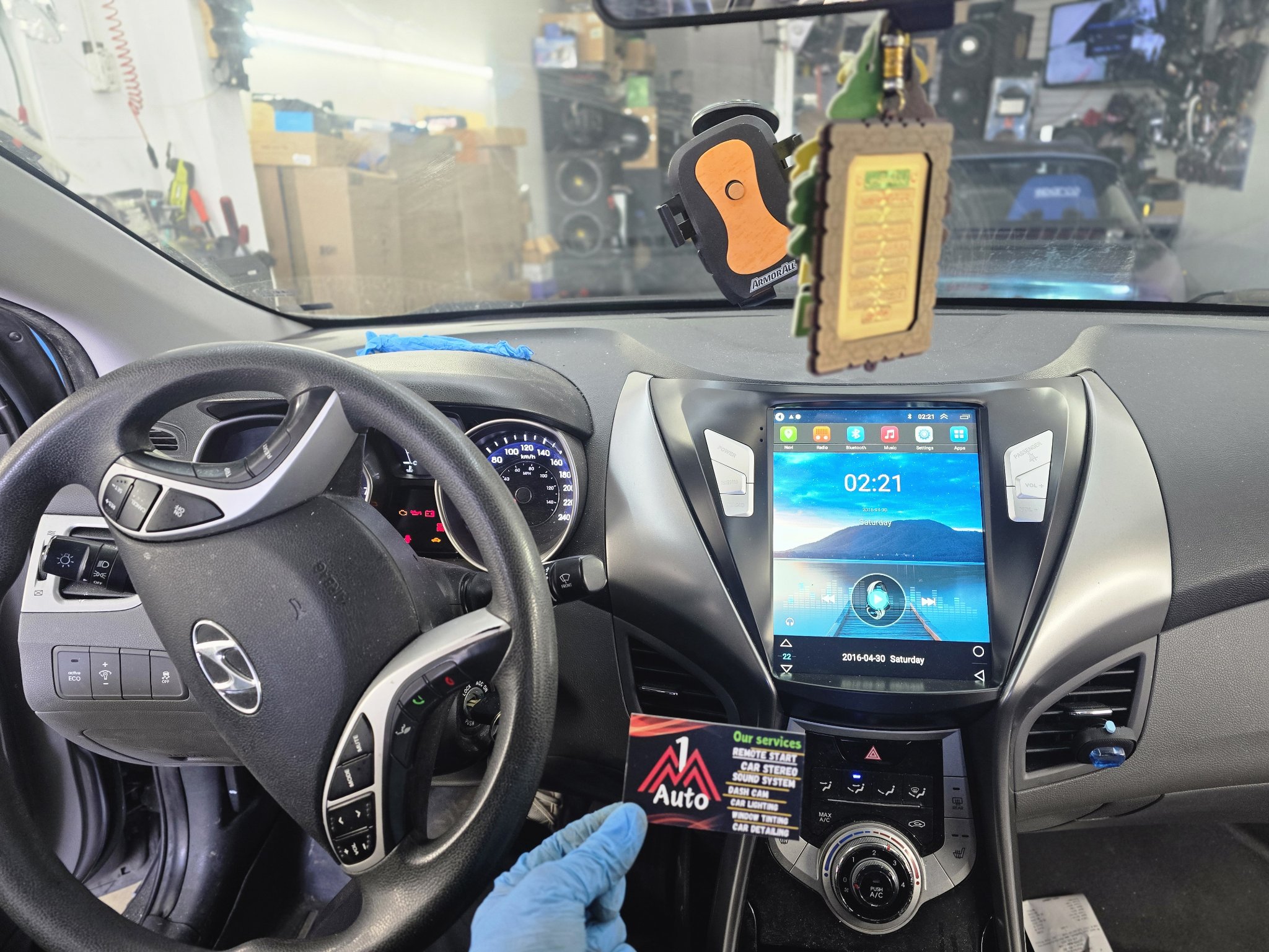 2013 Hyundai Elantra dashboard with a new touchscreen head unit