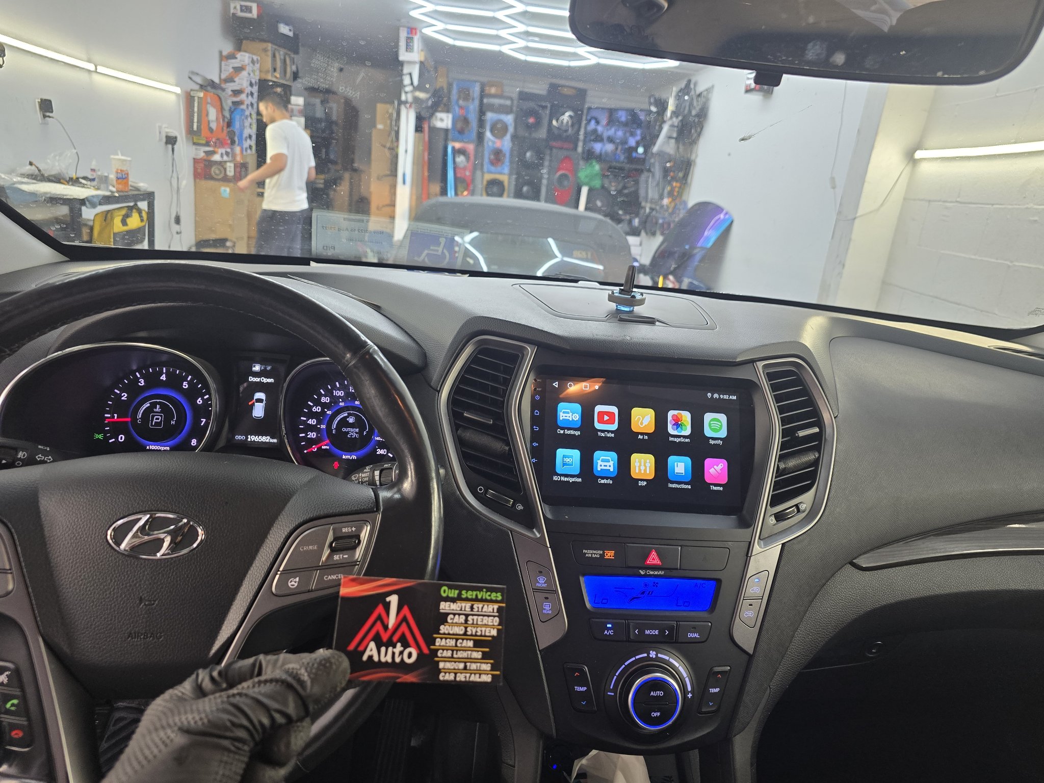 2013 Hyundai Santa Fe dashboard with a new touchscreen head unit