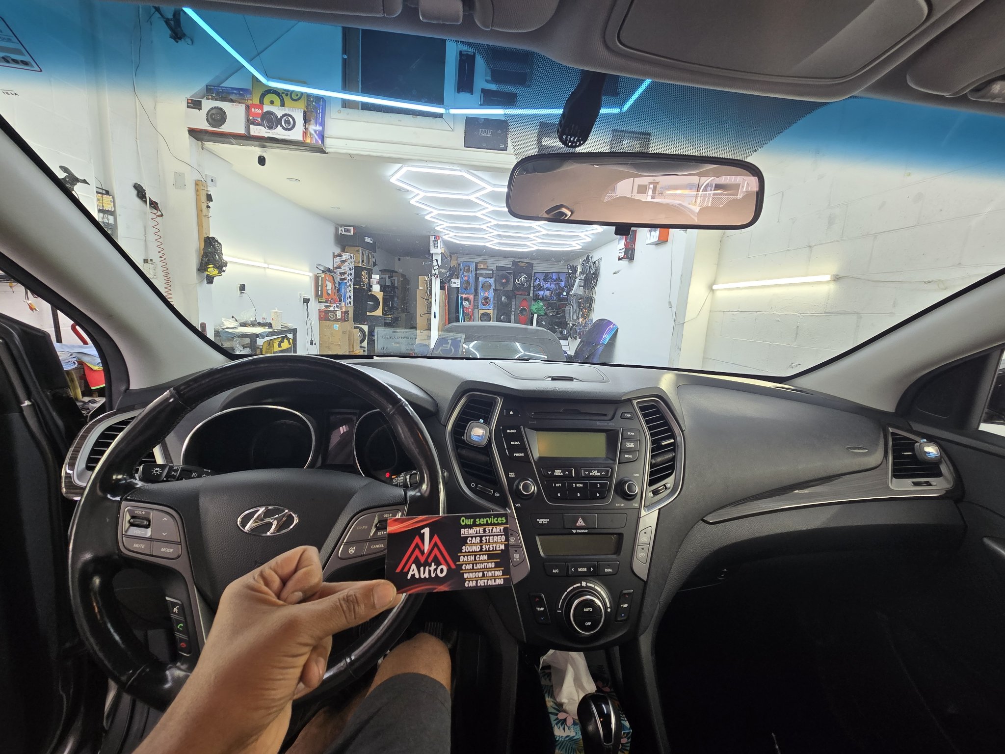 2013 Hyundai Santa Fe dashboard with the original stock radio