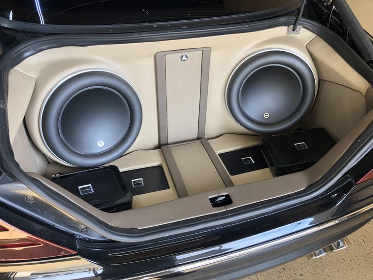 Custom twin subwoofer installation in a car trunk